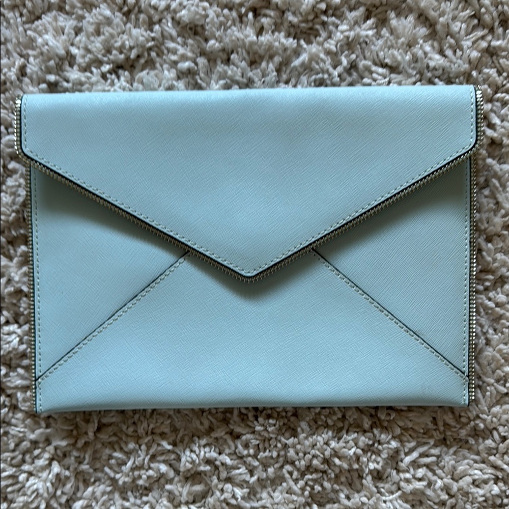 Baby blue Rebecca Minkoff envelope clutch